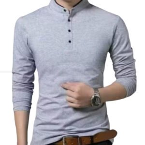 Solid Men’s Mandarin Collar Full Sleeves T-Shirt - XXL