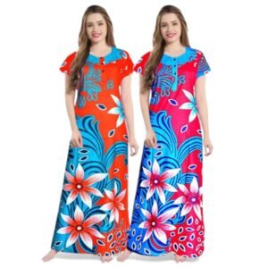 Women's Cotton Kaftan Nighty – Pack of 2, Printed