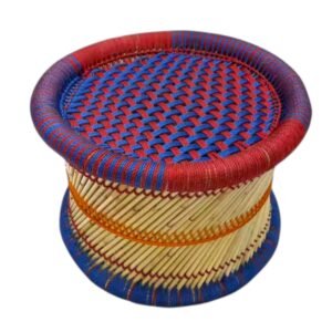 Red Vinyl Bamboo Chair / Mudda – Handmade Wooden Seat