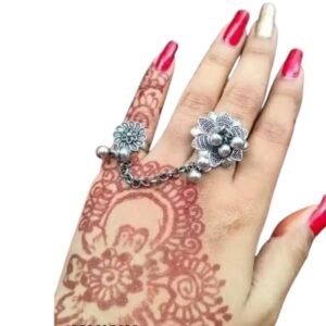 Two-One Ring: Oxidized Silver Brass Jewelry