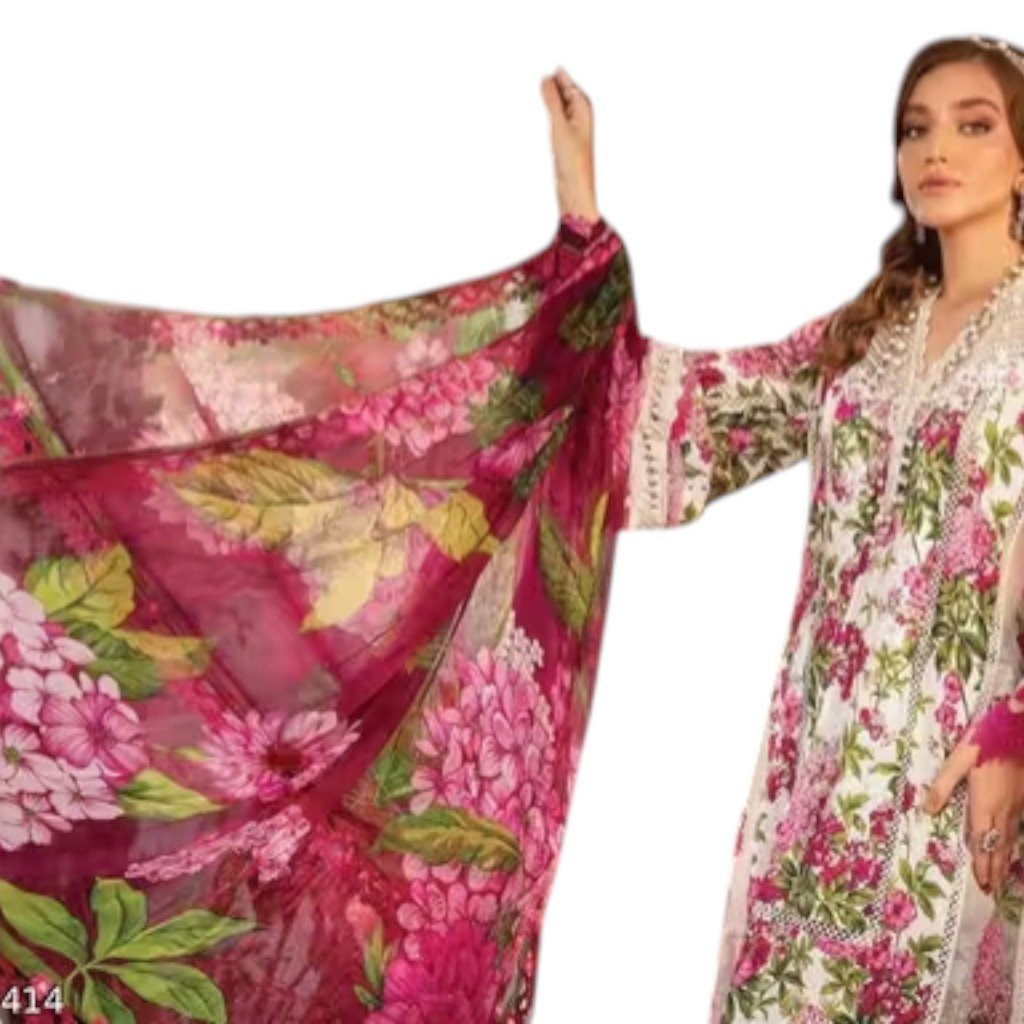 Pakistani Kurta Set for Women Cotton Embroidered Unstitched Suit