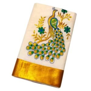 Special Peacock Embroidery Kerala Traditional Cotton Blend Saree