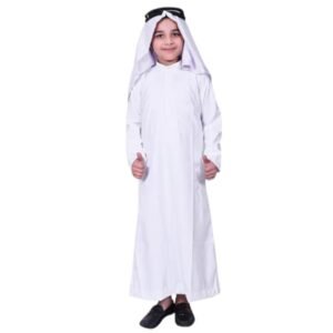 Boys White Jubba Thobe Set with Pyjama & Rumal