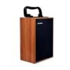 Wooden portable Bluetooth speaker with carry handle and Bluetooth 5.4 featuring retro design and long battery life