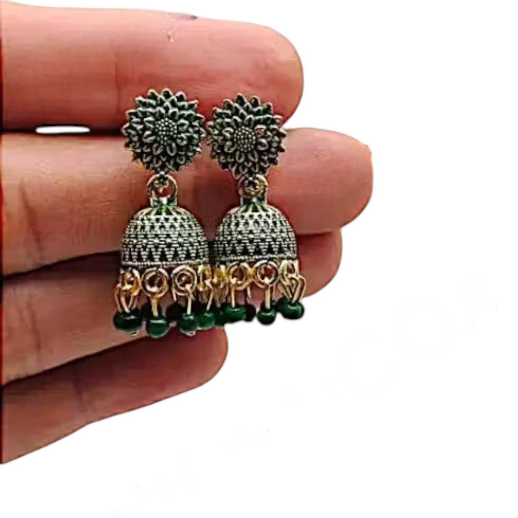 Oxidised Gold Jhumka Earrings Set – 12 Colour Combo - Image 2