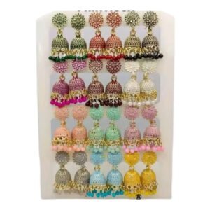 Oxidised Gold Jhumka Earrings Set – 12 Colour Combo