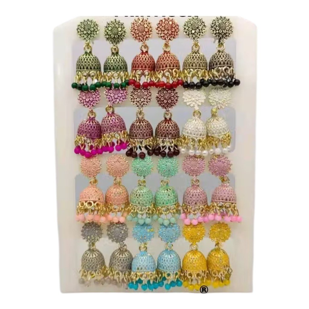 Oxidised Gold Jhumka Earrings Set – 12 Colour Combo