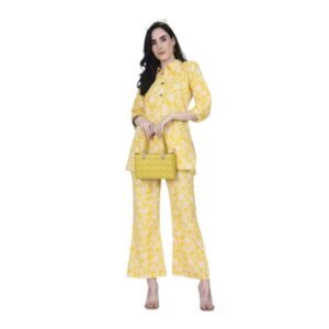 coat set for women cotton coordinated outfit with three quarter sleeves
