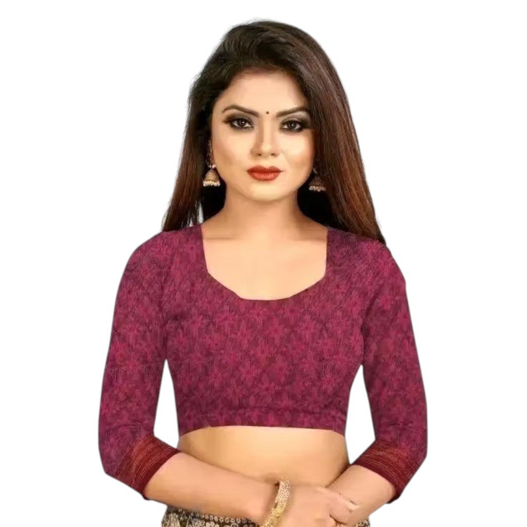 Trending White Floral Cotton Saree with Purple Blouse - Image 2