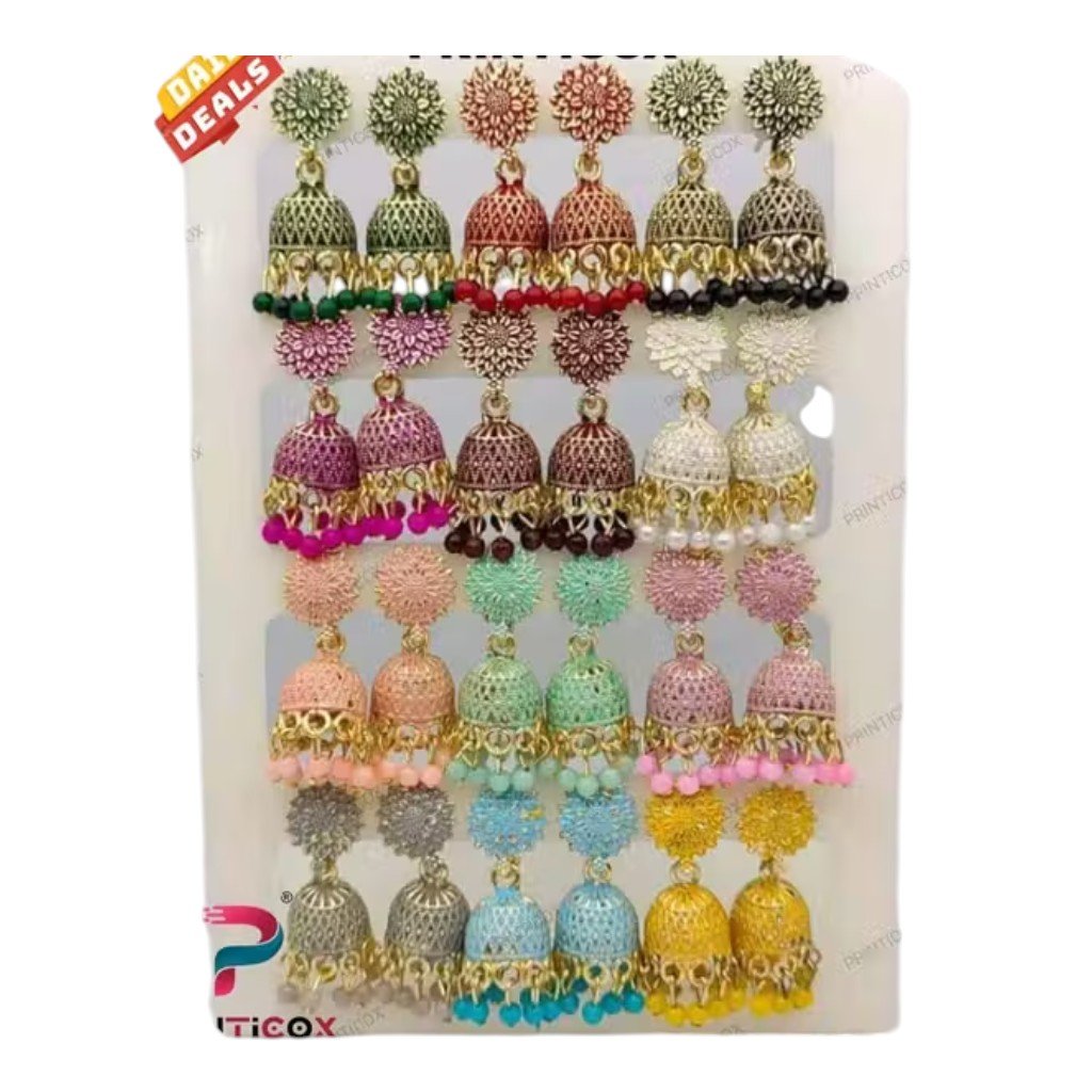 Oxidised Gold Jhumka Earrings Set – 12 Colour Combo - Image 4