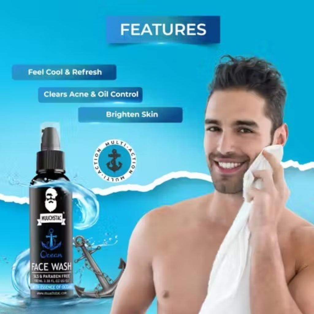 Mustache Ocean Face Wash for Men – Oil Control Pack of 3 - Image 2