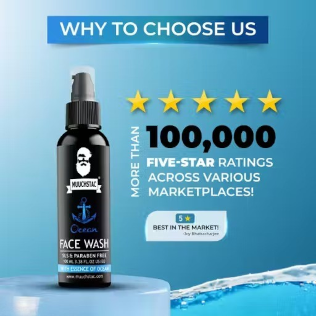 Mustache Ocean Face Wash for Men – Oil Control Pack of 3 - Image 3