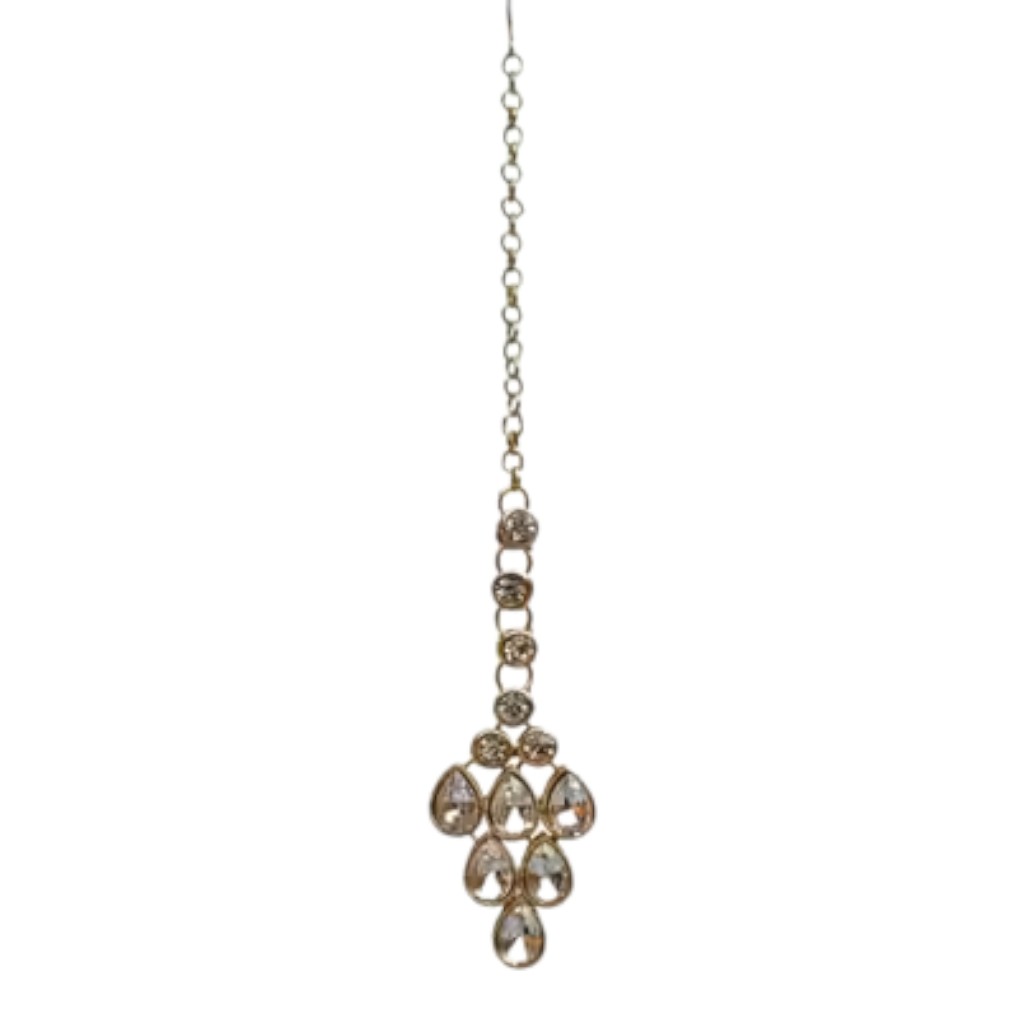 Women's Gold Plated Polki Jewellery Set with Necklace, Earrings & Maangtika - Image 4
