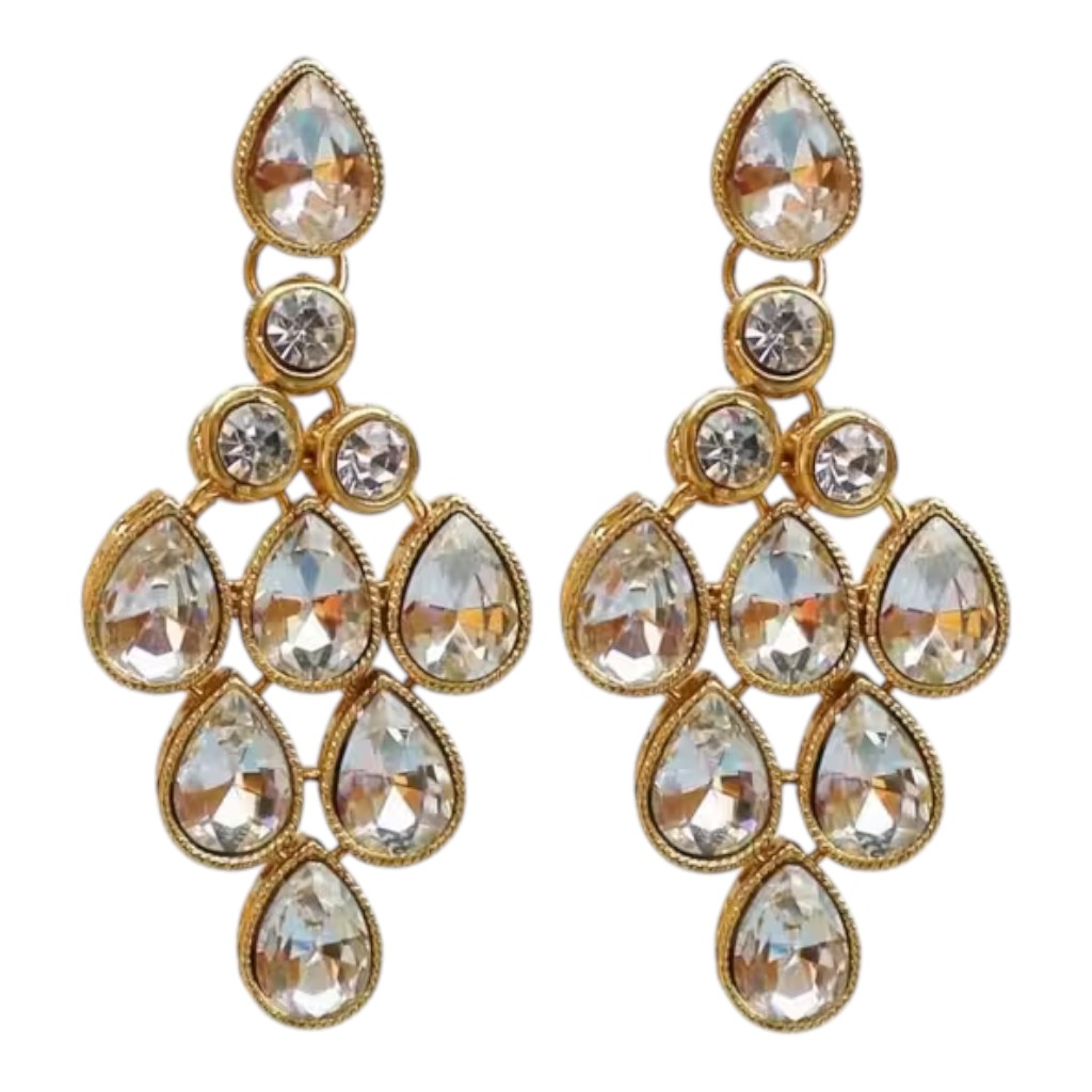 Women's Gold Plated Polki Jewellery Set with Necklace, Earrings & Maangtika - Image 3