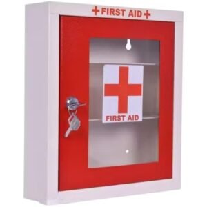 Metal First Aid Box with waterproof, dustproof steel construction, 3 compartments and wall-mounted design for home, office or workshop use.