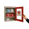 Metal First Aid Box with waterproof, dustproof steel construction, 3 compartments and wall-mounted design for home, office or workshop use.