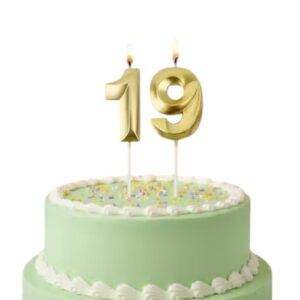 Gold Number 19 Birthday Candle – Metallic 3D Cake Topper