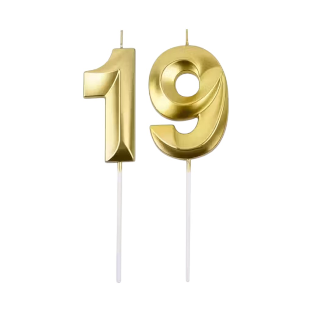Gold Number 19 Birthday Candle – Metallic 3D Cake Topper - Image 3