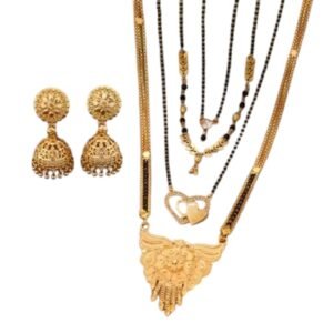 Elegant brass gold-plated mangalsutra set featuring a classic single-strand design. Adjustable free-size fit with an 18-inch length, perfect for daily wear, festive occasions, and traditional celebrations.