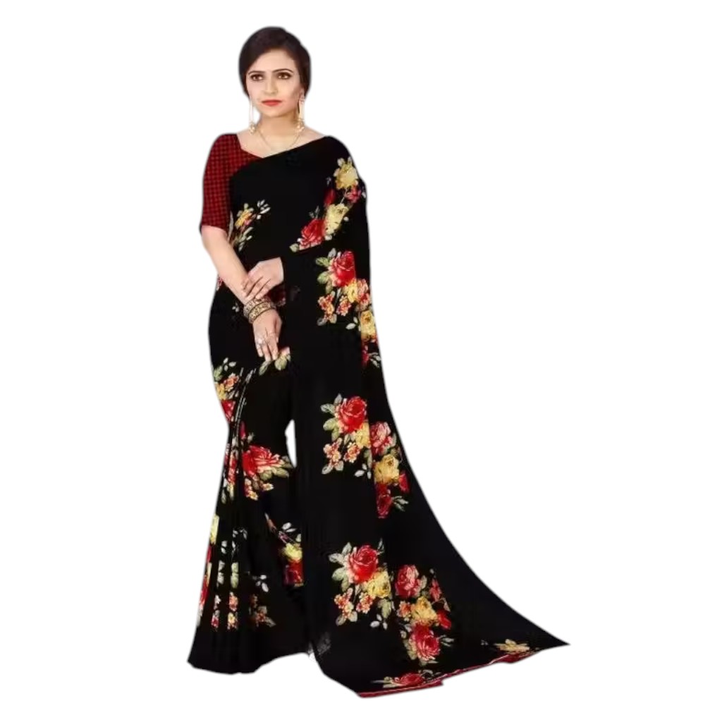 Women’s Designer Floral Printed Georgette Saree with Blouse Piece
